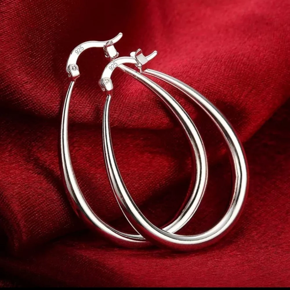 925 Sterling Silver Smooth Circle 41mm Hoop Earrings - Picture 1 of 5
